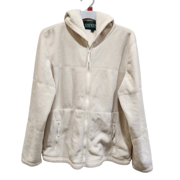 Lauren Ralph Lauren Womens Size L Full Zip Fleece Jacket Sweatshirt Ivory - Picture 1 of 14